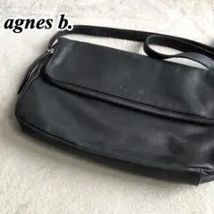美品 アニエスベーagnes b. ショルダーバッグ レザー黒 ブラック ロゴ入