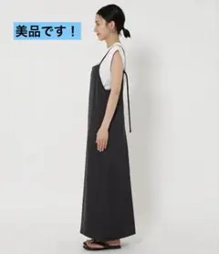BEAUTY＆ YOUTH ポリエステルサテンキャミワンピース　ブラック　黒