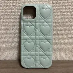 【新品】iPhone15ケース ハートキルティング レザー風 ミントグリーン