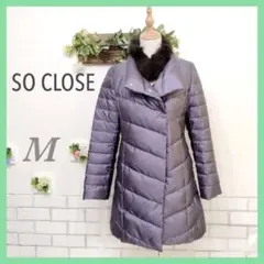 ディノス SOCLOSE ダウンコート ミドル丈 紫 ボタン留め 別途ファー付き