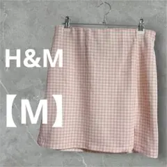 【美品】　H&M ピンクとホワイトのギンガムチェックミニスカート【M】