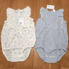 H＆M 90cm ラッフルトリムロンパース 2枚セット 双子 ベビー服 おそろい