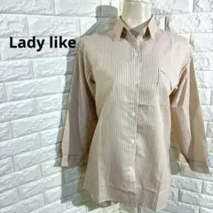Lady like ストライプ長袖シャツ ベージュ Ｍ〜Ｌサイズ