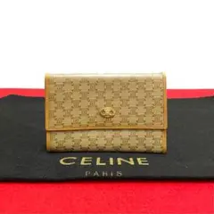 未使用保管品 セリーヌ マカダム ブラゾン レザー 三つ折り財布 折り財布 茶