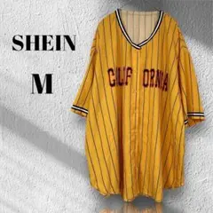 シーイン　野球ユニフォーム風シャツ　半袖　イエロー　ノーカラー　M◆M3623