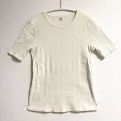 UNIQLO 半袖リブ編みTシャツ M アイボリー