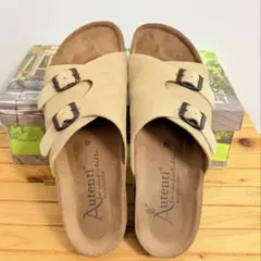Auteni オーテンティ ベージュ ダブルバックルサンダル42