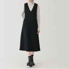 無印良品 二重編みスウェットジャンパースカート S ブラック