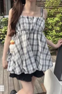 チェック柄バルーンキャミソールトップス