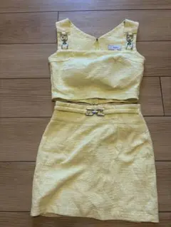 RANS イエロー クロップトップ スカート セット S