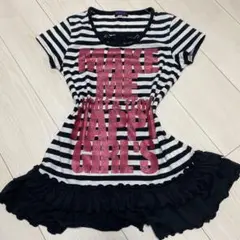 Tシャツ　フリル　英字プリント　ボーダー　レース　平成女児　ロリギャル