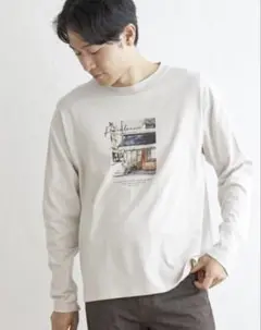 Ikka 長袖プリントTシャツ　ベージュ　XL