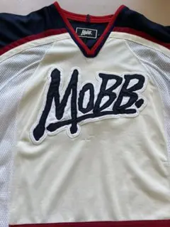 【超人気】希少XL MOBB モブ 総柄 刺繍ロゴ デニム ベースボールシャツ 超人気】希少XL MOBB モブ 総柄 刺繍ロゴ デニム ベースボール