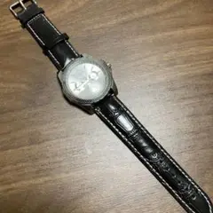 カッコイイ！黒 レザー クロノグラフ デザイン、腕時計　稼働品！男女問わず！