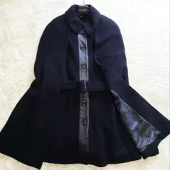 美品✨リリーブラウン ケープコート ポンチョ ラムウール100% レザー切替 黒