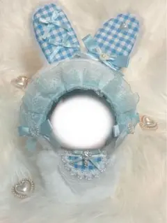 ⟡ ちびぐるみ ぬい服 ホワイト×ブルー うさ耳 ⟡