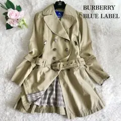 バーバリーブルーレーベル プリーツトレンチコート ノバチェック ホースロゴ 38