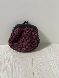 ワインレッド　編み物 がま口