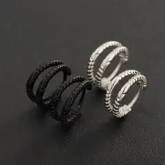 【人気商品】ブラック　シンプル　ピアス　両耳　メンズ　ダブル　フープ　ストリート