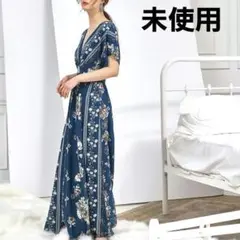未使用✨エスニックスリットワンピースドレス マキシ リゾート ビーチ ネイビー