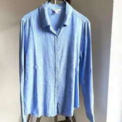 麻混ライトブルー長袖シャツ　S〜Mサイズ