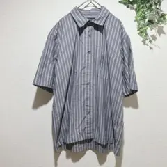 【セルジオタッキーニ】グレーとピンクのストライプ 半袖シャツ　LLサイズ