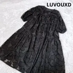 LUVOUXD ルヴォード　花柄　ジャガード　フレア　ワンピース　黒