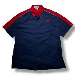 F128　【即購入OK】　CINTAS　半袖ワークシャツ　L　赤青