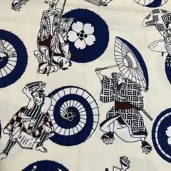 和柄✨オフ白地✨歌舞伎柄 蛇の目傘 役者✨111×50✨オックス✨生地ハギレ