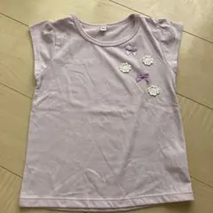 薄紫の花とリボン刺繍Tシャツ 120サイズ