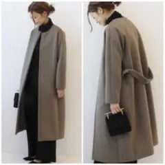 Deuxieme Classe ダブルクロスベルテッドノーカラーコート