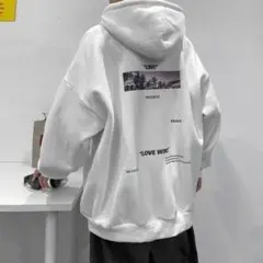 【新品・未使用】韓国 メンズ バックプリント スウェット フード パーカー 長袖
