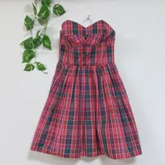 【Jack Wills】 ワンピース チェック 赤系 チューブトップ アイドル