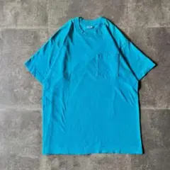 90s FRUIT OF THE LOOM ポケットTシャツ L 青 A294