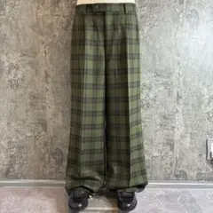 Japan Used〈ワイドツータックチェックスラックス グリーン 日本製〉
