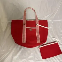 LACOSTE キャンバストート 赤 レッド トートバッグ ポーチ付き