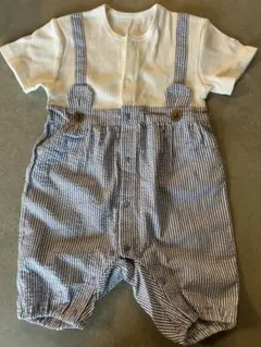 【美品】　ストライプ サスペンダー風ロンパース 80