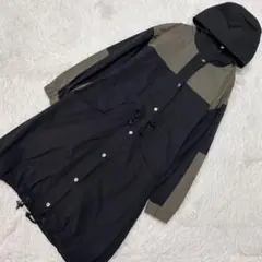 COTORICA フード付きロングジャケット カーキ×ブラック フリー オシャレ