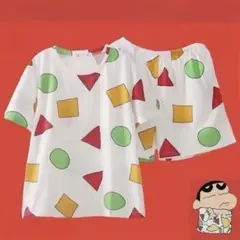 クレヨンしんちゃん　幾何学模様 ルームウェア パジャマ Lサイズ　1枚　白