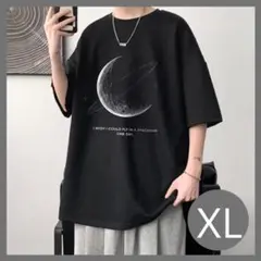 【XL】　メンズ　Tシャツ　半袖　トップス　月　ブラック　春　秋　シンプル　英字