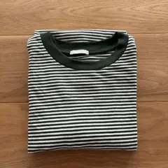 限定値下げ　GU コンパクトコットンボーダーT グリーン　S