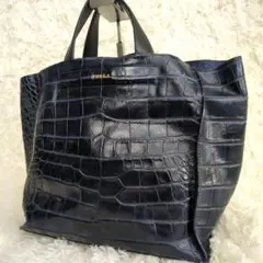イタリア製✨️クロコダイル型押し フルラ トートバッグ ネイビー A4 メンズ