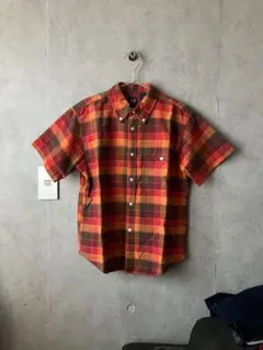 GAP 半袖チェックシャツ L (10) オレンジ系