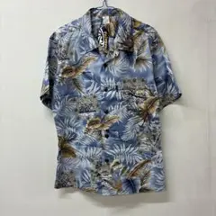 Palmwave Hawaii 半袖アロハシャツ　水色　葉柄　S サ76