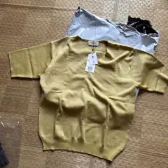 OPAQUE.CLIP Vネック半袖ニット イエロー