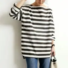 【美品】SLOBE IENA ラウンドテールロングTEE◆ ボーダーブラウン