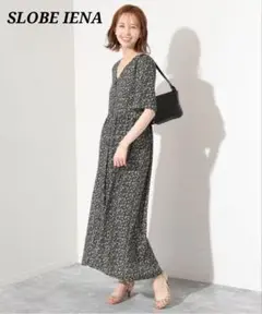 未使用級 スローブイエナ Fleurプリントフロントボタンワンピース