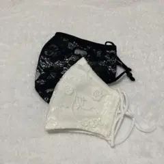⭐︎新品未使用⭐︎布レースマスク黒×白2点セット　手芸屋　雑貨屋