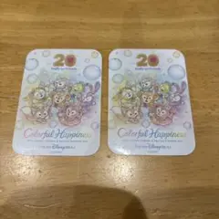 ダッフィーアンドフレンズ20周年カラフルハピネスステッカーシール　2枚