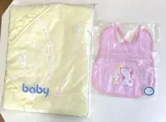 未使用　ベビーアフガン　黄色　よだれかけ　ピンク　２点セット